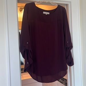 Loft Purple Business Top with Rolled Sleeves